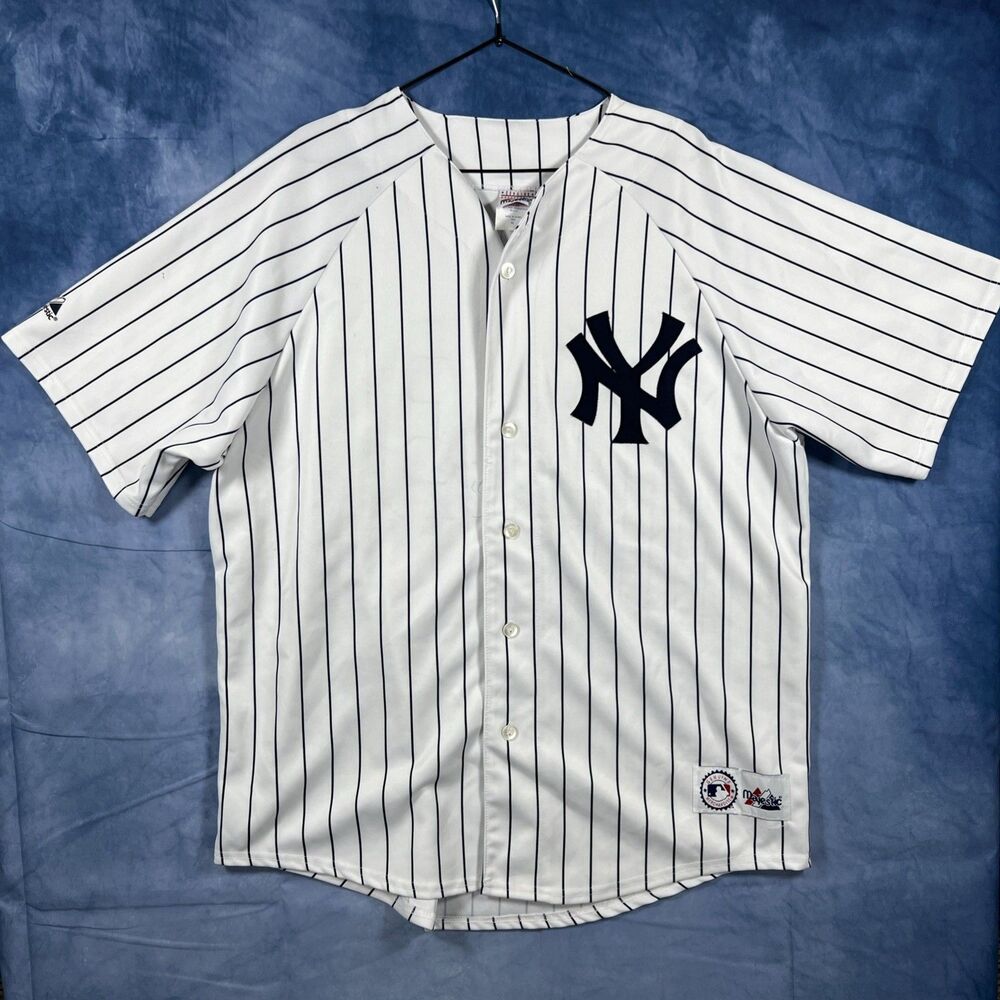 New York Yankees MLB Majestic Home White Pinstripe Jersey Men’s XL #13 A-Rod VTG